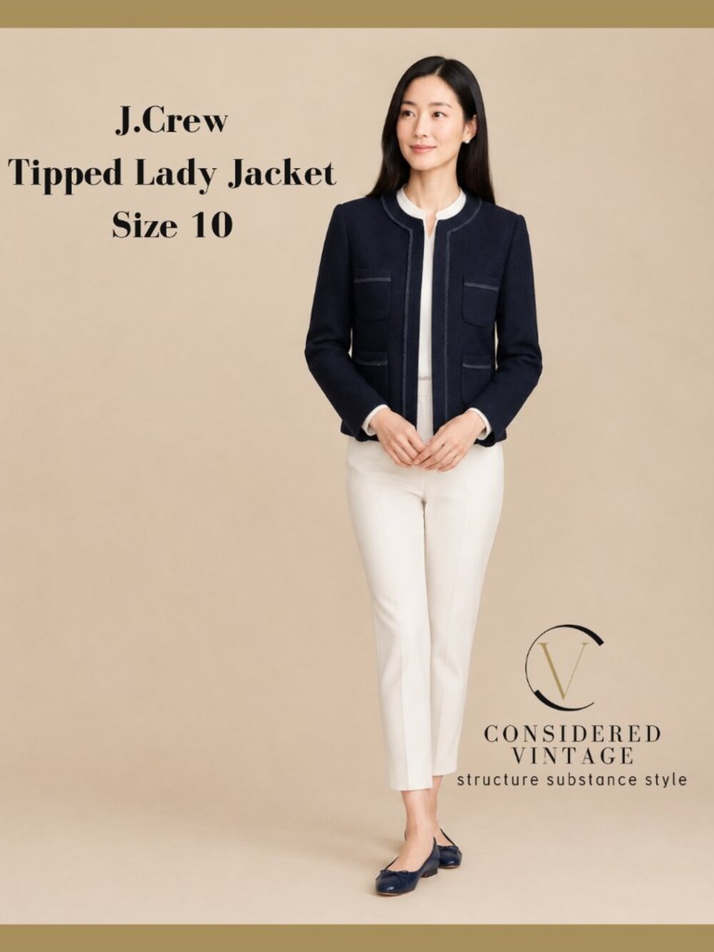 J. Crew Tipped Collarless Lady Jacket - Navy/Grey